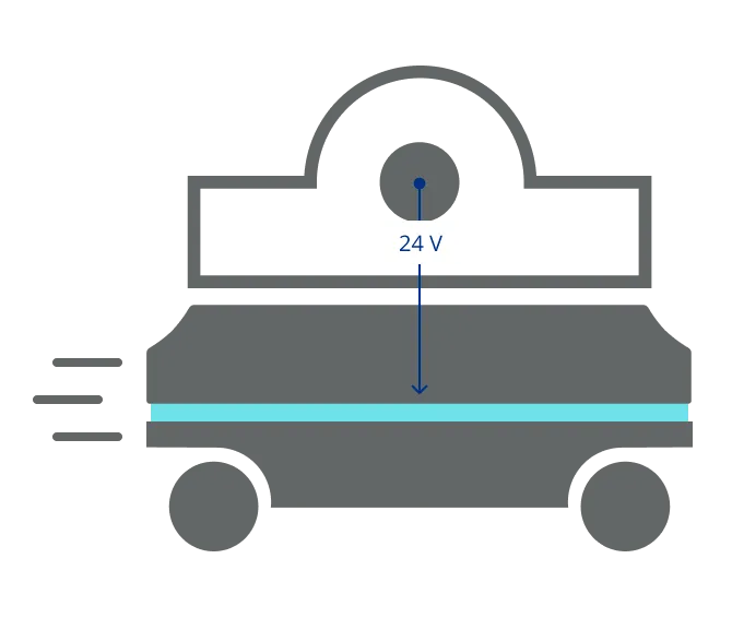 Robot is driving at default speed. 24V delivered from the top module.