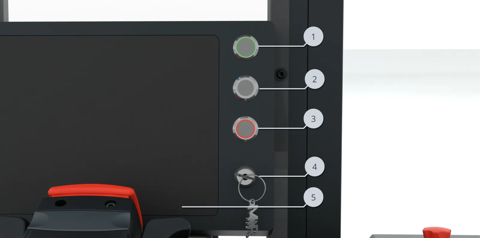 The control panel with labeled buttons.