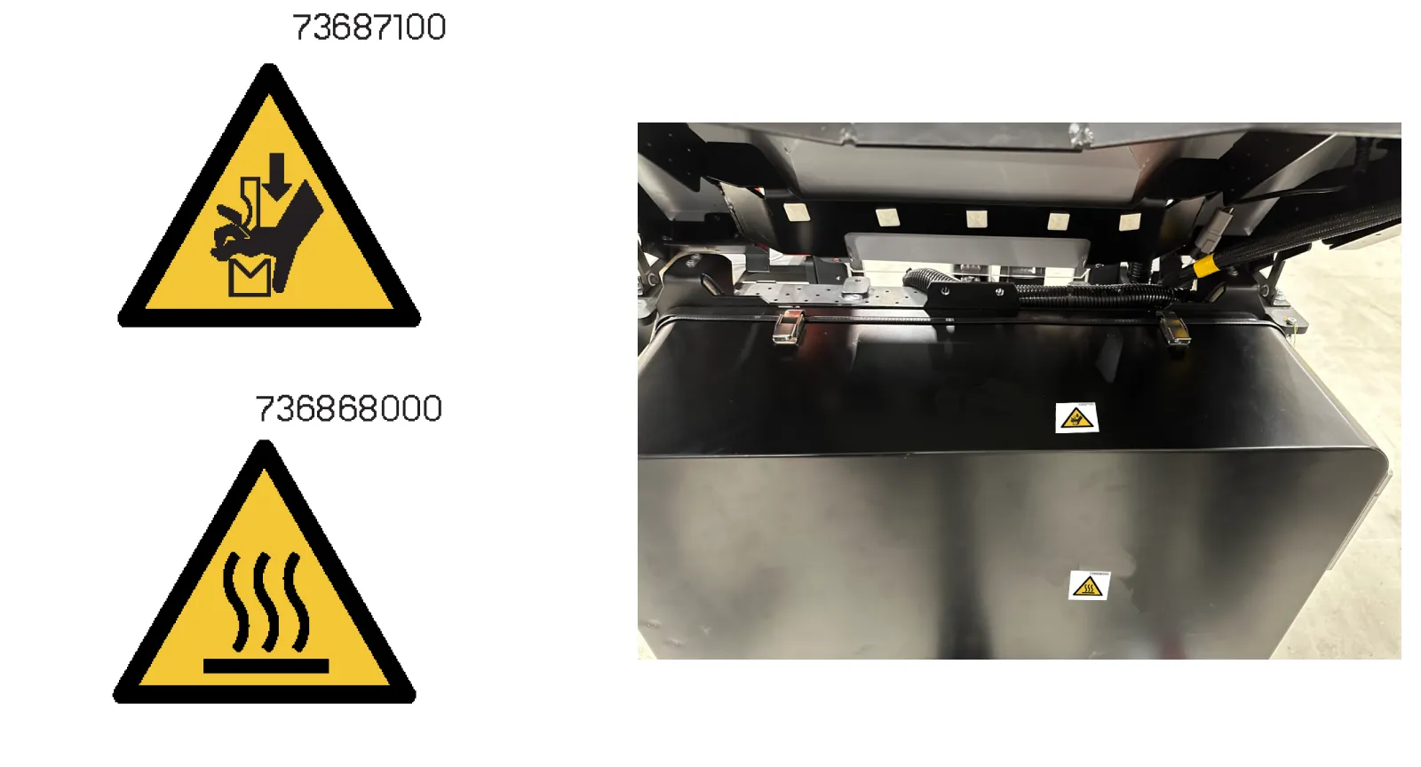 Click to view full size Warning label - Risk of crushing hand and hot surface area