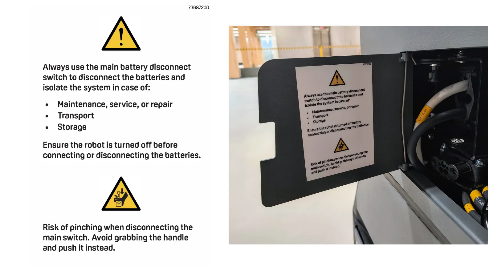 Click to view full size Warning label - Main battery disconnect switch instructions