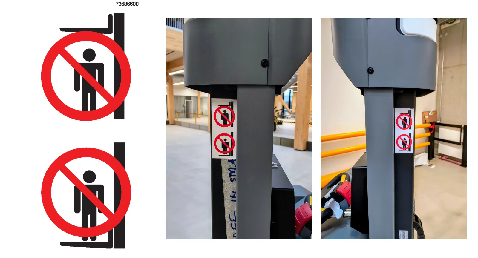 Click to view full size Warning label - Do not stand on or under forks