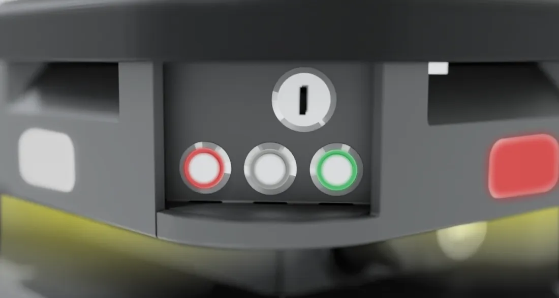 The robot with orange startup lights.