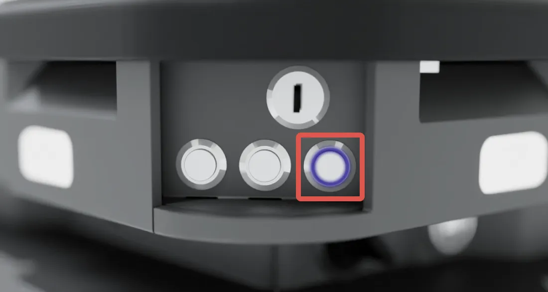The location of the Power button on the control panel.