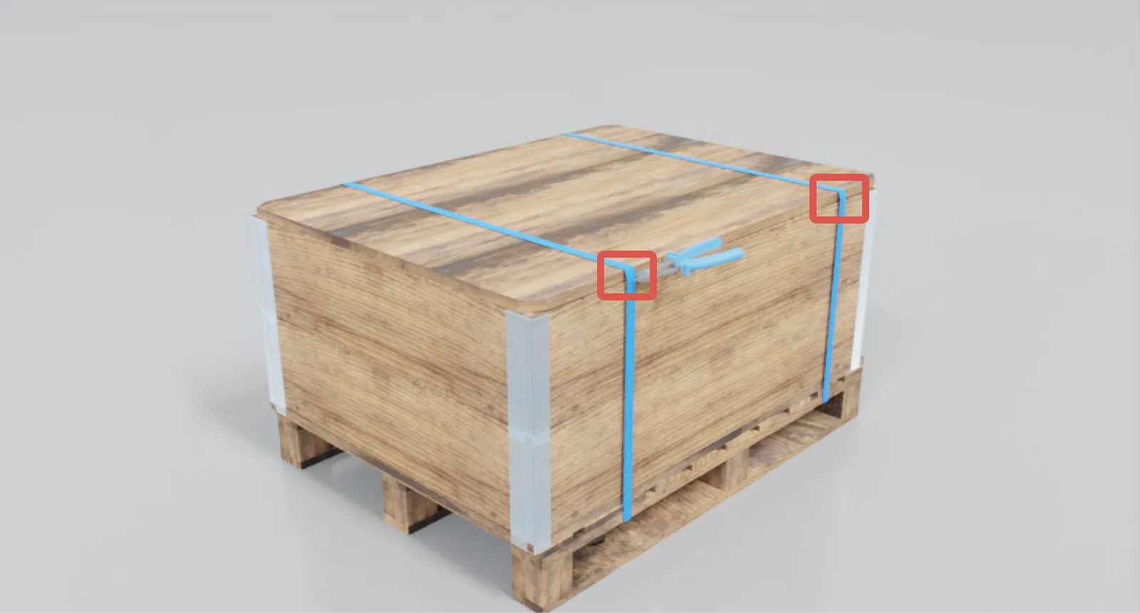 A pair of pliers cutting the two highlighted strips around the box the robot is delivered in.