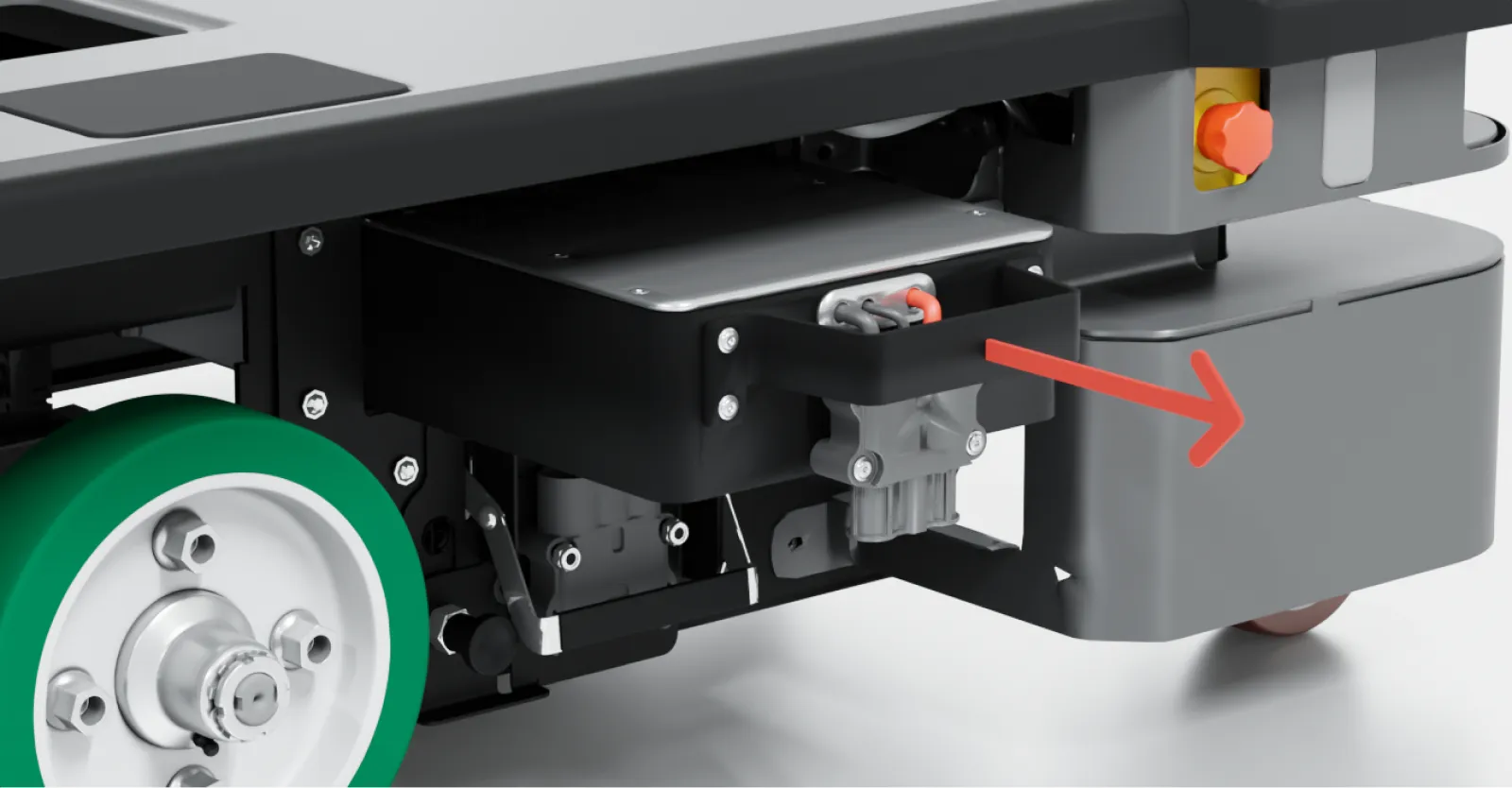 The battery being pulled out of the robot