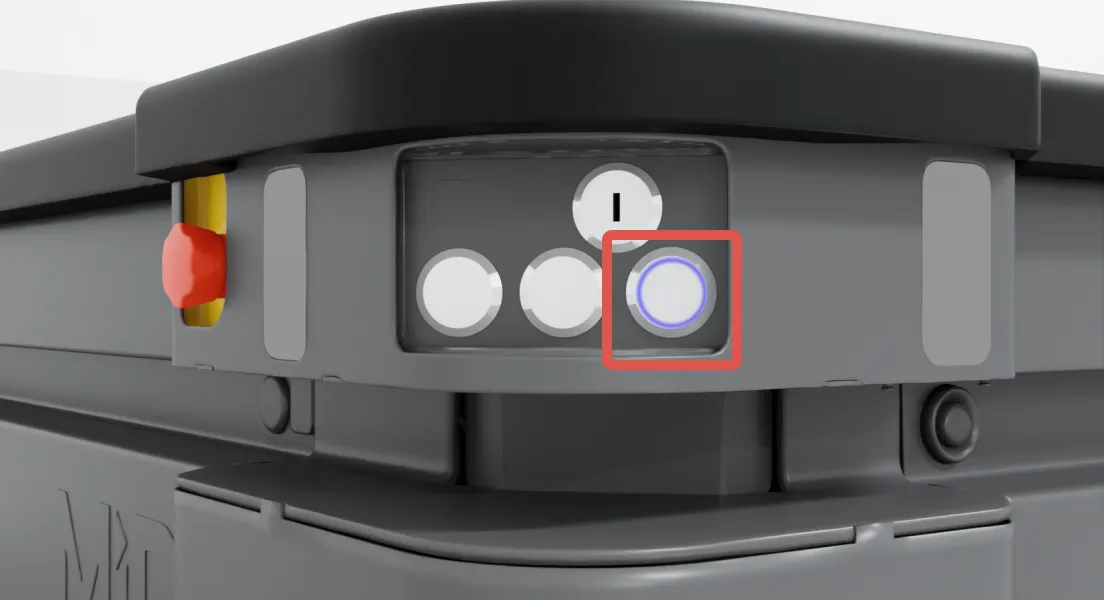 The location of the Power button on the control panel.