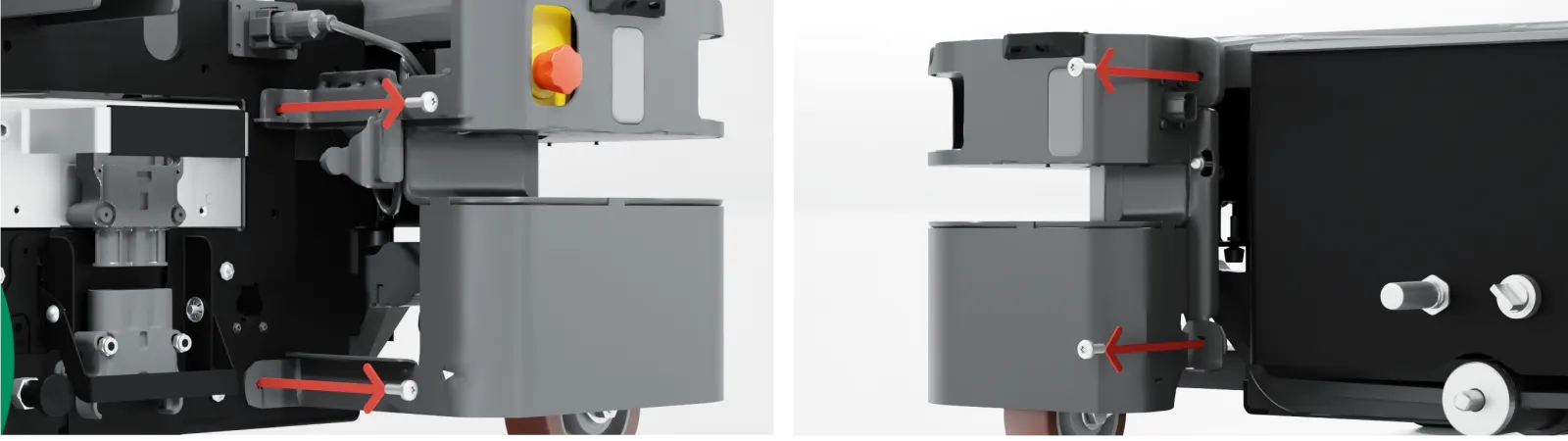 The screws mounting the rear left corner cover are removed.