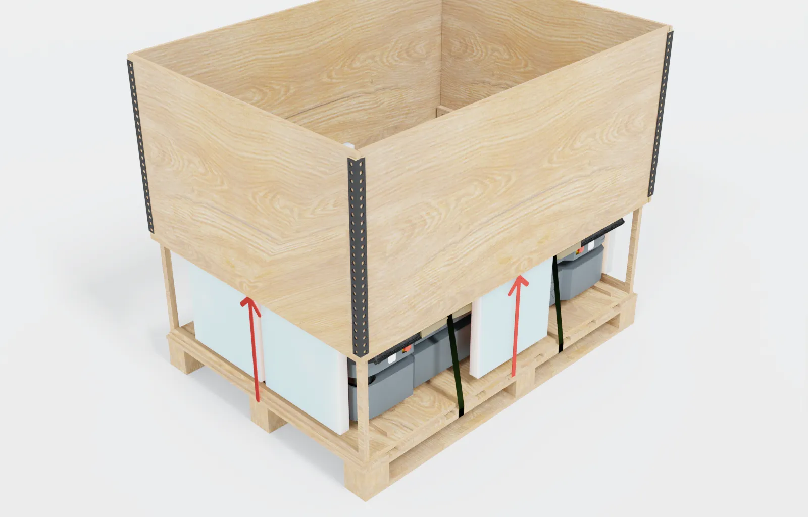 Click to view full size The pallet collars are removed by pulling them up.